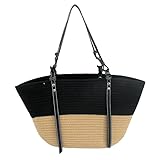 Bolso grande de playa con estilo retro francés tejido para mujer, bolso de verano con apertura grande y bolso, Azul Caqui, Large