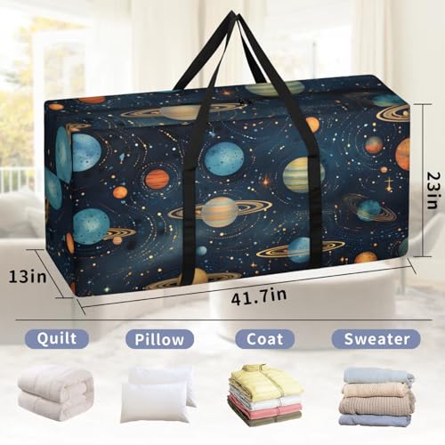 Glitter Galaxy Extra Large Moving Bags Heavy Duty Storage Bags Cartoon Galaxy Cloth Wrap Around Handles Double Zipper Reusable Convenient Foldable Storage Tote for Travel Camping Space Save2