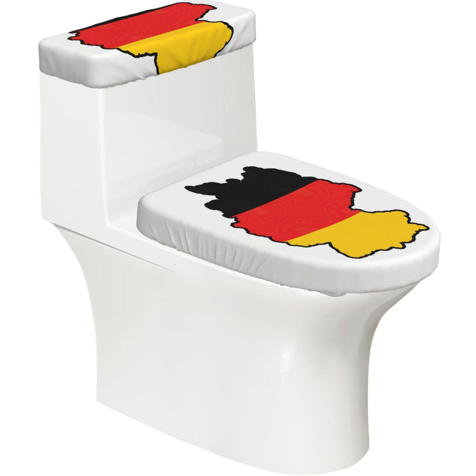 German Flag Map Print Toilet Lid Cover And Tank Lid Cover For Bathroom With Elastic Bottom, Bathroom Decoration
