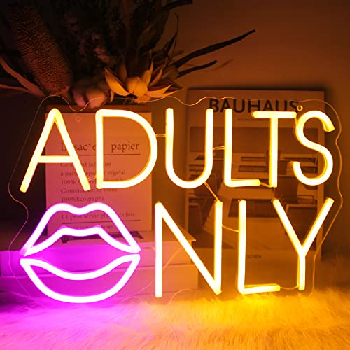 Adults Only Neon Schild Pink Lippen Leuchtreklame Dimmabel Erotik Neonlicht Bar Neon Sign Orangefarbene Buchstaben LED Schild für Wand Schlafzimmer Bar Pub Hotel Party Dekor
