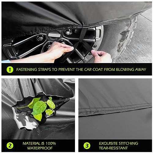 Image of DREAMIZER Car Cover Compatible with Toyota Tacoma 2016-2022 2023, Car Cover Waterproof All Weather for Automobiles, Outdoor Full Cover Rain Sun UV Protection with Six Reflective Strips