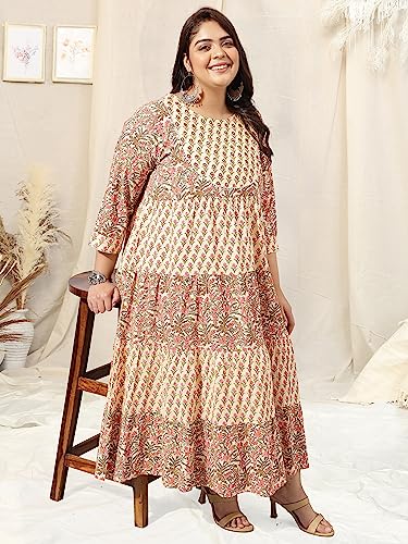 Image of MIRCHI FASHION Plus Size Women's Cotton Sequins Embroidered Foil Printed Anarkali Kurti