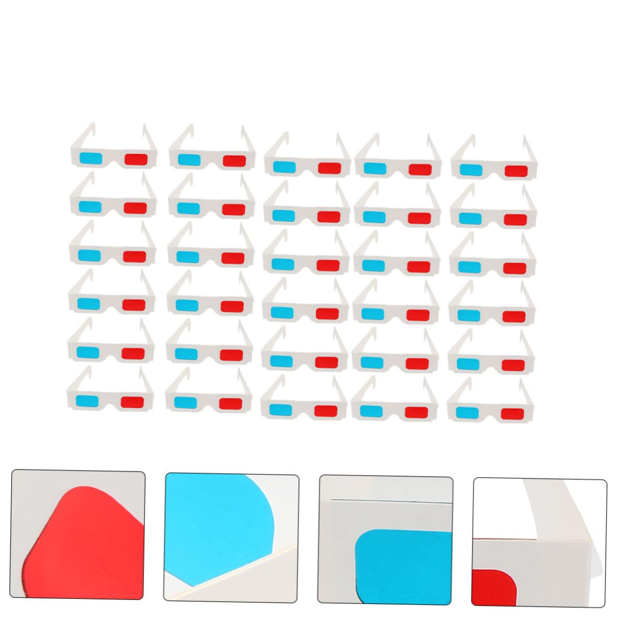 Occhiali 3d Anaglifici in Cartone Bianco Monouso, Confezione da 30 Pezzi per Cinema, Film e Video 3d, per Feste, Compleanni e Uso Portatile