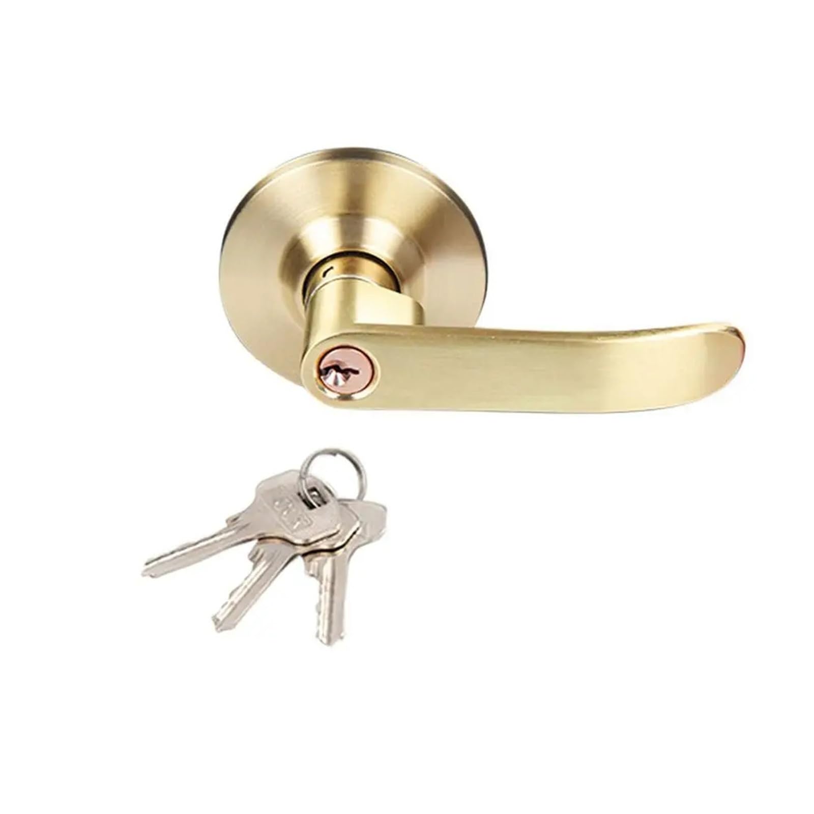 Interior Reversible Door Lock Lever Straight with Round Trim Privacy Handle Satin Brass Finish(Golden-70mm Keys)