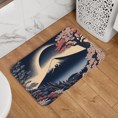 玄関マット 和風 富士山 桜 ドアマット 室内 屋外 バスマット おしゃれ 泥落とし 洗える 滑り止め 足拭きマット 浴室 台所 寝室 業務用 四季通用 60cm×40cm