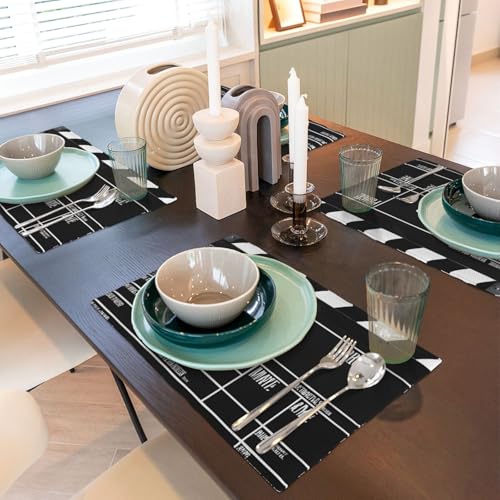 Sets de table en lin noir (lot de 4) antidérapants et lavables 45x30 cm