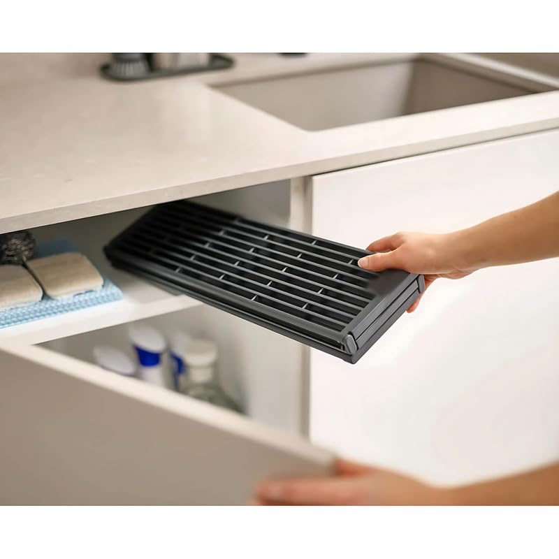Image of Platform Folding Over-Sink Drainer, Space Saving Strainer | Rustproof Rack, Wine Glass, Utensil, Fruit & Vegetable Drain Washing Mat | Adjustable Folding Dish Drainer (1 Pcs)