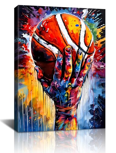 Framed Basketball Wall Art Prints,Color Graffiti Basketball Art Prints,Basketball Room