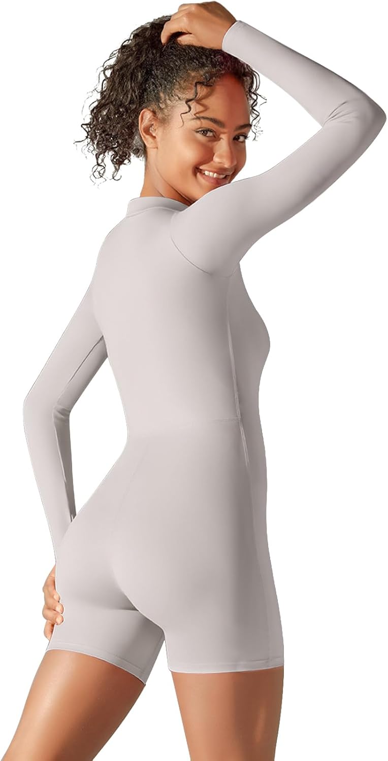 JBT Women Workout Jumpsuit One Piece Zip Up Rompers Long Sleeve Tummy Control Yoga Gym Bodysuit Bodycon - Image 4