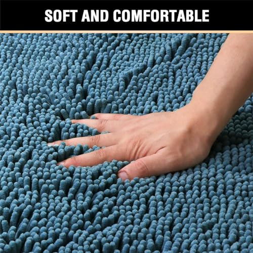 Tapis de bain chenille bleu de qualité supérieure et doux - 7