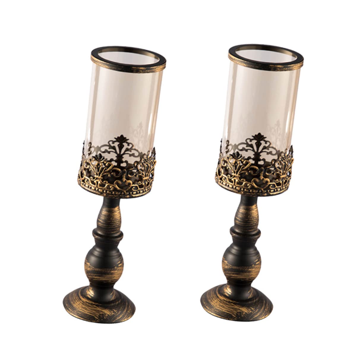 Candelabro de Metal y Vidrio Creativo Romántico 2 Piezas | Decoración para Boda y Hotel, Color Dorado, Estilo Delicado y Reutilizable, Pieza de Mesa