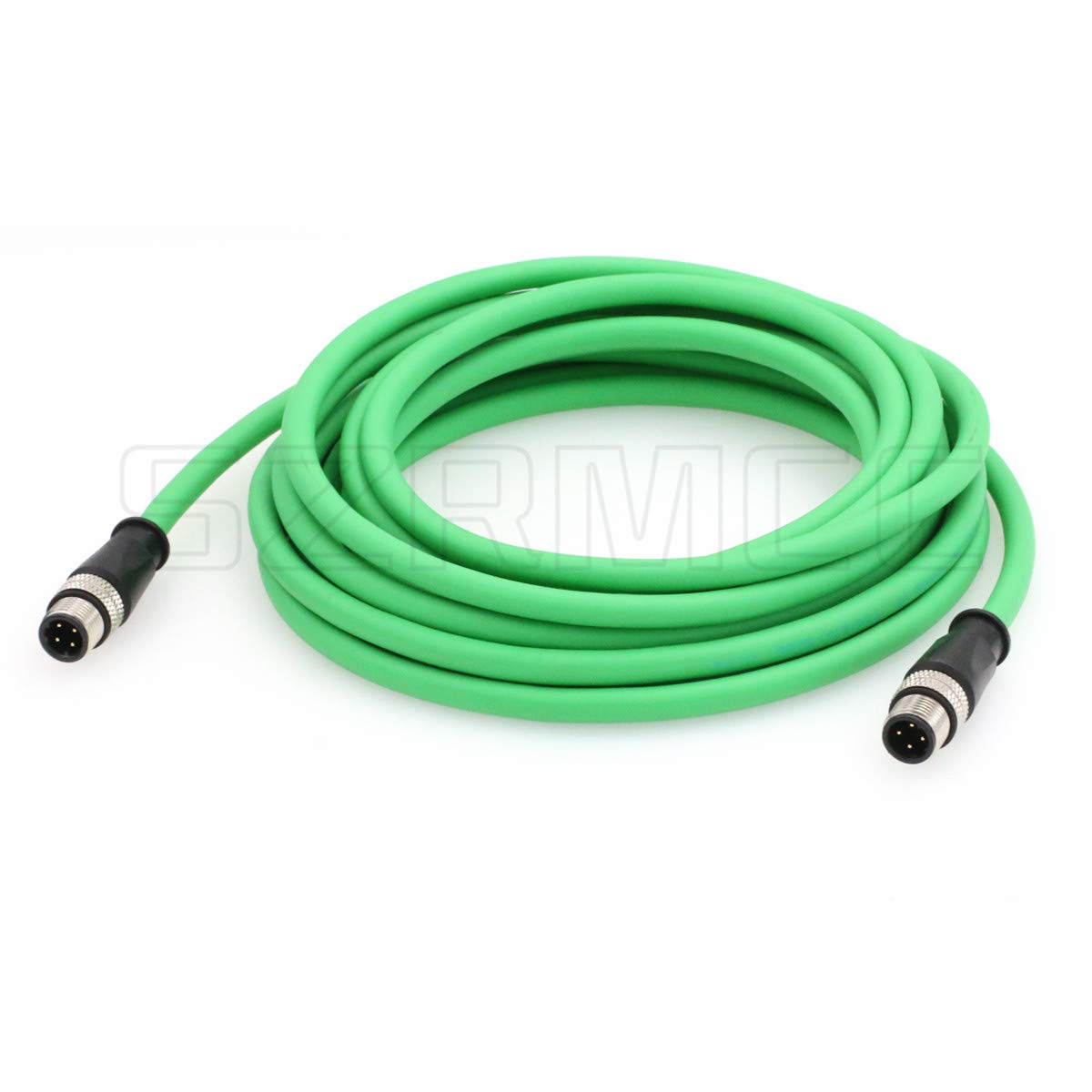 SZRMCC M12 D-Code 4 Pin Male to 4 Pin Male Ethernet Cable Cat5e High Flex Waterproof Network Cable for Industrial Camera Sensor Automation (5M,Green)