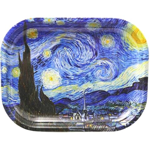 Starry Night Rolling Tray Set 5 Pcs, Van Gogh Art Decorative Tray - Small Metal Rolling Trays Accessories for Travel 7'' x 5.5'' Cover