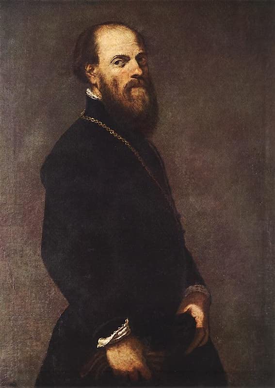 Cuadro de Tintoretto Hombre con Encaje Dorado Lienzo Decorativo Elegante 60x90cm