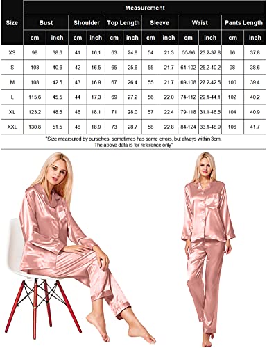 Image of SWOMOG Long Sleeve Pajamas Set Silk Satin Sleepwear Button Down Pjs Loungewear with Pocket