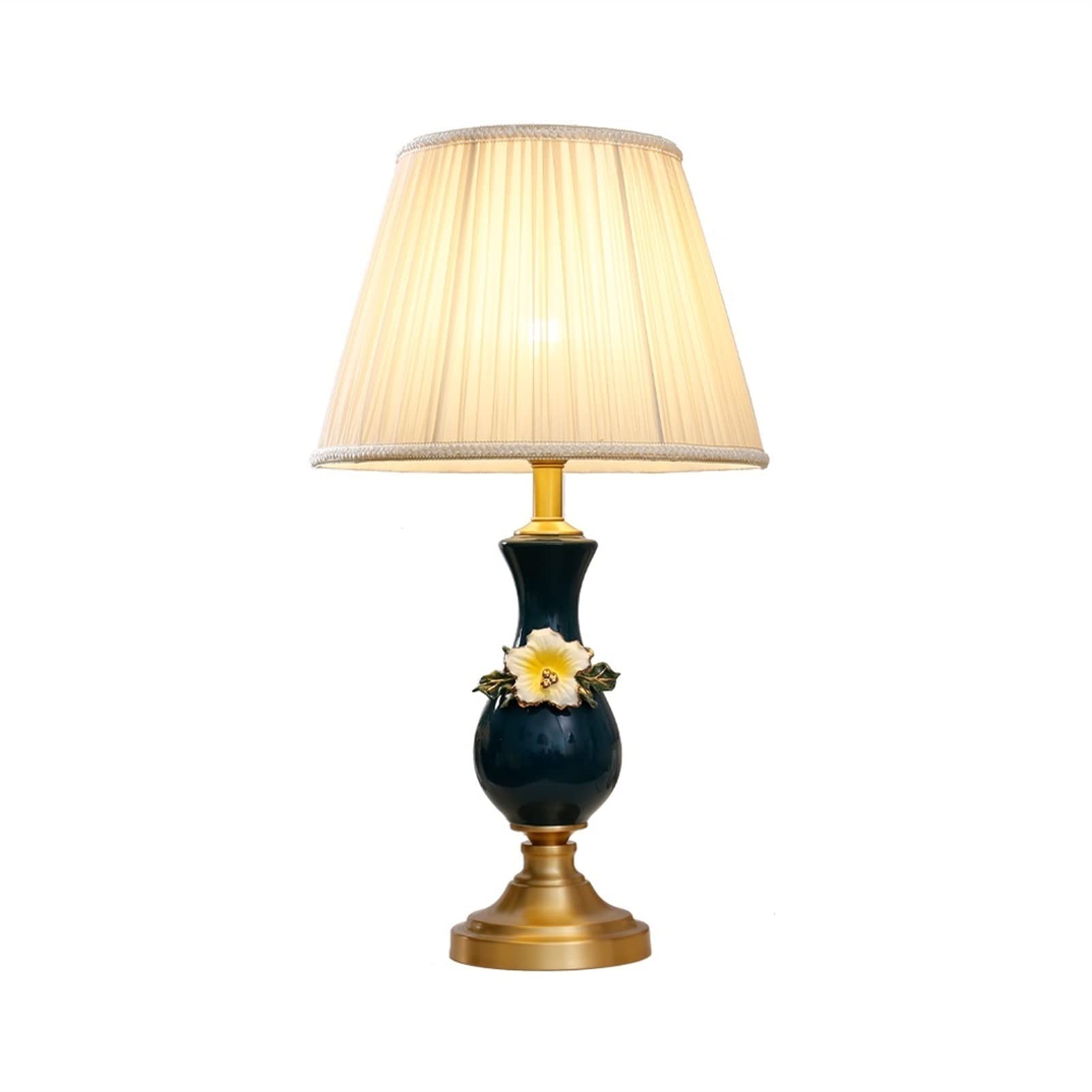 Lampada da scrivania in Ceramica con Base placcata in Rame, Paralume in Tessuto Beige per Soggiorno, Camera da Letto, Comodino, Luce a LED