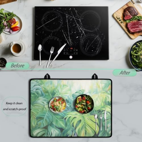Image of Flat Top Stove Cover Mat for Electric Stove Multipurpose Heat Resistant Mat for Kitchen Machine Washable Foldable Induction Electric Cooktop Protector, 29 x 21 Inch, Monstera