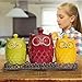 Kitchen Canister Set & Metal Tray- Ceramic Canister Set with Base- Earthenware Owl Design Kitchen Canister- Chef Deluxe Kitchen Canister