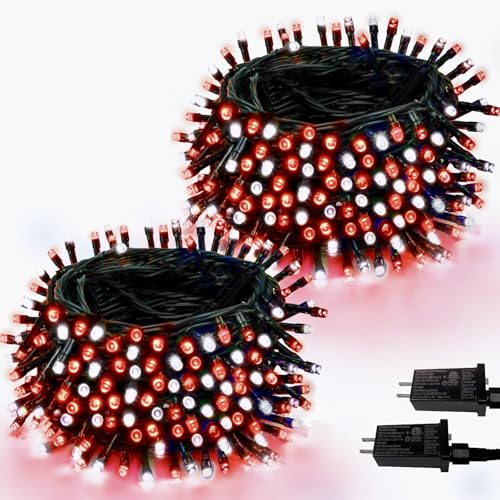 2 Pack 66FT 200 LED Christmas String Lights Outdoor Indoor Red and White