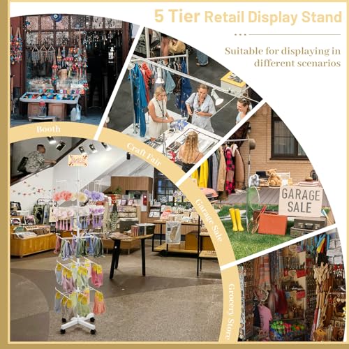 Image of Flenpptly Retail Display Stand Rotating Display Rack 5 Tier Spinning Display Stand for Craft Shows, Jewelry, Keychain, Earring Adjustable Height Retail Display Racks (5-Tier White)