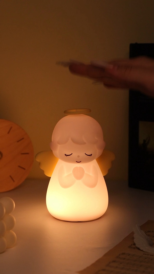 Image of Ammonite Pink Angel Night Light, Soft Silicone Nursery Lamp with RGB 30-Minute Timer, Touch Control Nightlight for Bedroom Decor, Christening Baptism Gifts Christmas Birthday Gift