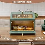 MROJISC Green Bread Bin, Wooden Bread Bin Double Layer with Transparent Window, Large Breadbox Bread Bins for Kitchen Countertop Food Storage - Image 4