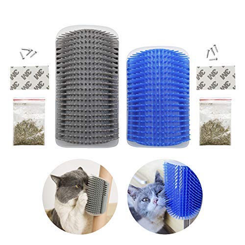 HERNGEE Cat Self Groomer, Cat Self Groomer Brush with Catnip, 2 Pcs Wall Corner Massage Comb for Long Haired Cats and Dogs, Cat Self Grooming Corner Wall Brush