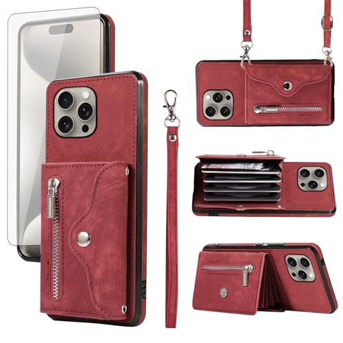 Étui portefeuille iPhone 15 Pro coque de protection et verre trempé Asuwish 5G