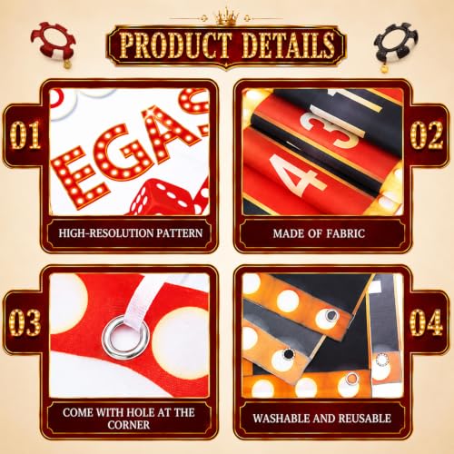 Image of Peryiter 3 Pcs Casino Theme Party Decorations Casino Night Porch Sign Banner Hanging Banner Welcome Porch Sign for Las Vegas Poker Birthday Supplies Photo Background Decor