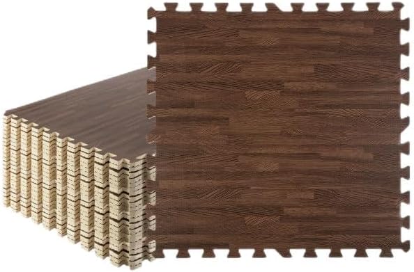 Foam Floor Tiles - 96sqft Wood Grain Interlocking Foam Tiles with Border - Foam Play Mat Playroom or Gym Flooring for Home Gym by Stalwart (Dark)