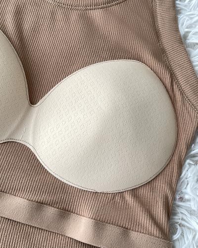Image of CHICME Women Built-in Bra Tank Tops Sleeveless Casual Shirts Racerback Ribbed Fitted Tank Tops