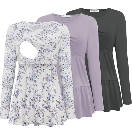Image of Bearsland Women’s Nursing Top 3pack Long Sleeve Scoop Neck Breastfeeding Shirts Nursing Shirt