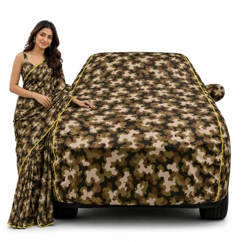 Image of 100% Waterproof Car Cover for Carens All Weather Protection with Mirror Pocket Inner Cotton Layer Triple Stitched Cover with Adjustable Belt Bottom Elastic to Secure Fit-Jungle
