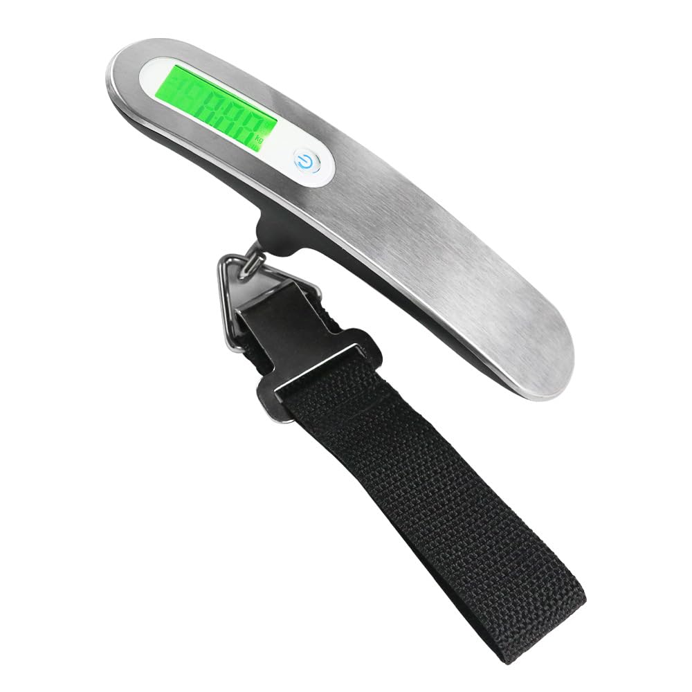 Portable Electronic Handheld Scale with Stainless Steel Surface, High-Precision Luggage Scale, 50kg Scale for Fishing, Travel and Home Use(Svart)