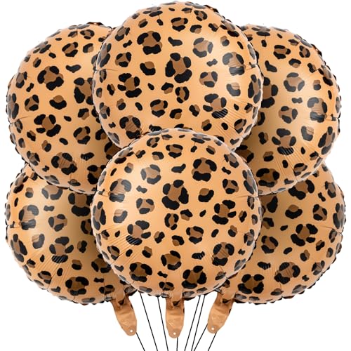 Image of BBTO 6Pcs 18 Inch Cheetah Leopard Foil Balloons,Golden Brown