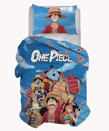hermet One Piece - Juego de Funda nórdica Individual de algodón, Juego de Funda nórdica, Funda de edredón + Funda de Almohada, 100% algodón, Producto Oficial, (no Contiene sábana Bajera Ajustable)
