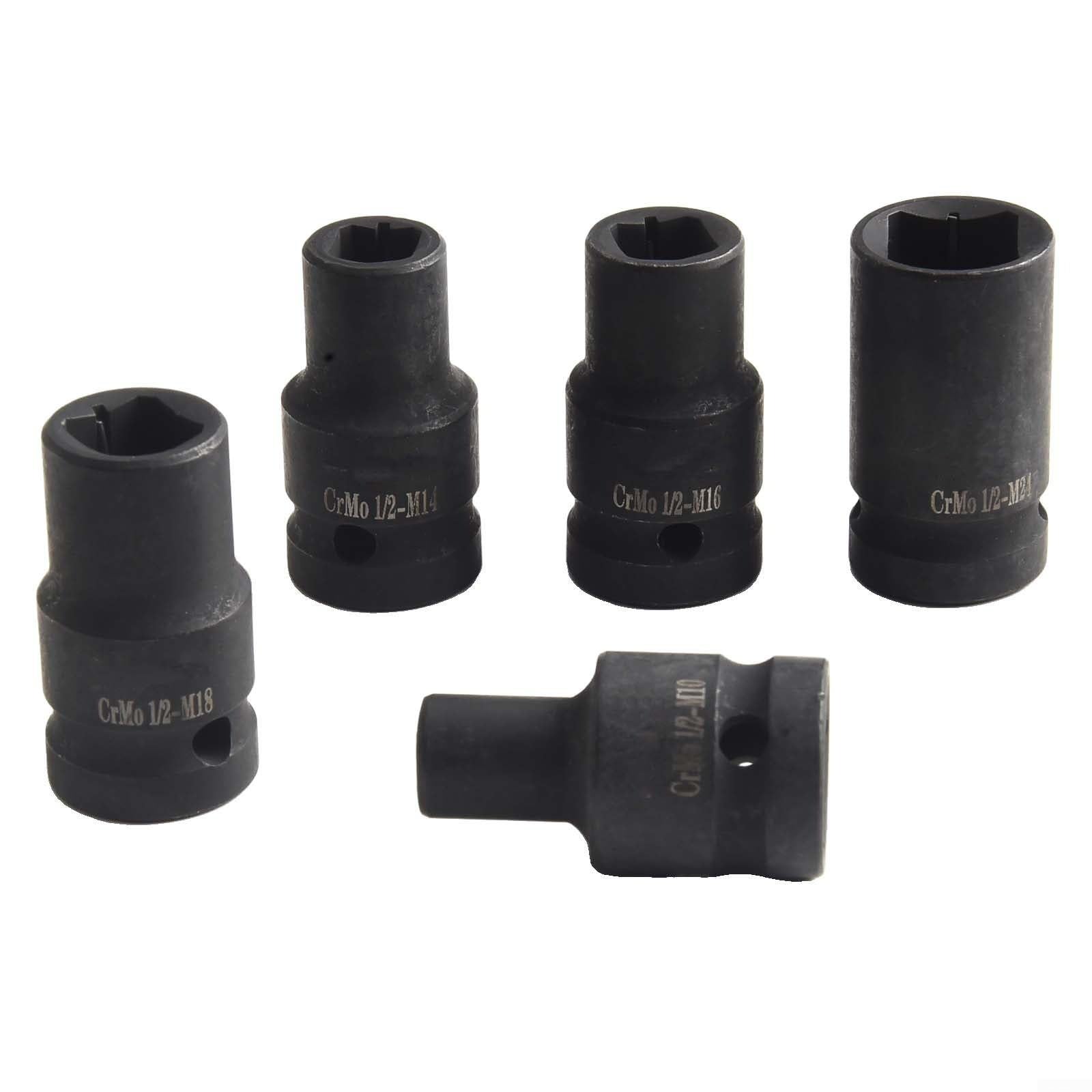 Juego de 10 llaves de vaso cuadradas de acero al cromo vanadio, 1/2 pulgada, compatible con grifos M6 a M24, para trinquete o llave eléctrica, color negro