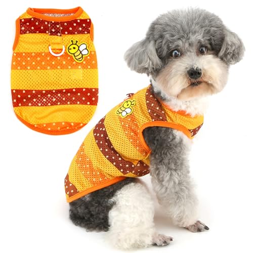 ZUNEA 犬服 メッシュベストシャツ 夏用 小型犬 超小型犬用 おしゃれ ボーダー かわいい 蜂柄 タンクトップ 柔らかい 通気性 涼しい Tシャツ 可愛い ドッグウェア チワワ トイプードル 子犬 猫 洋服 お散歩 お出かけ オレンジ S