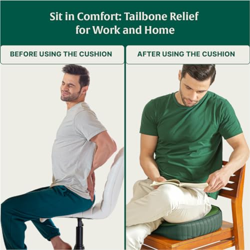 Image of The White Willow Coccyx Cushion for Tailbone Pain-Coccyx Sitting Pillow for Piles- Memory Foam Seat Cushion for Car, Office Chair-Coccyx Pillow for Sciatica & Hip Pain-Medium Firm-Above 60KG-Green