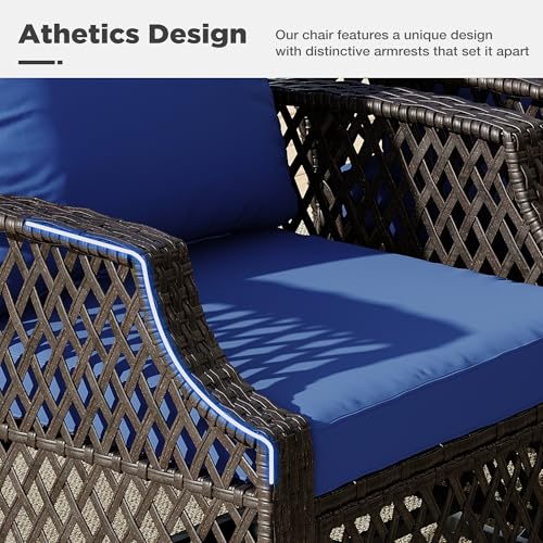 Image of HOMREST 3 Piece Patio Rattan Ottomans Set,Outdoor PE Wicker Footstool w /Removable Cushion, Storage Coffee Table & Multipurpose Footrest Stool for Porch, Poolside, Garden, Deck(Navy Blue) | Outdoor PE Wicker