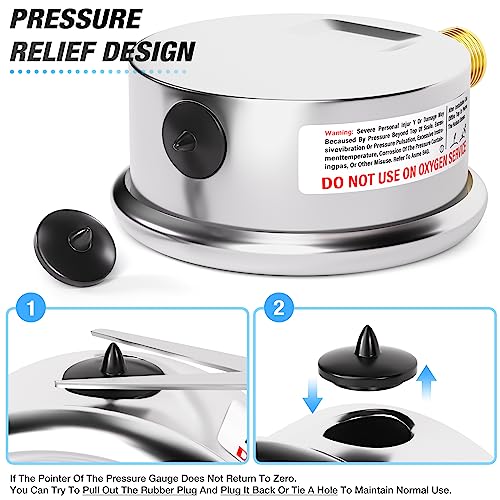 meanlin measure 0100psi stainless steel 1434 npt 2534 face dial liquid filled pressure gauge wog water oil air lower mount with 1234 npt and 3834 npt hex bushing