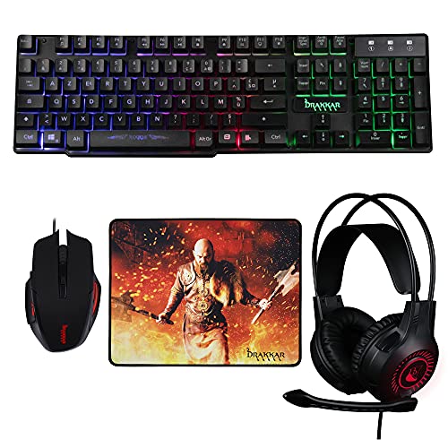 Konix Drakkar Pack d'accessoires Gaming Rogue pour PC - Casque - Clavier AZERTY 105 Touches - Souris - Tapis de Souris Viking