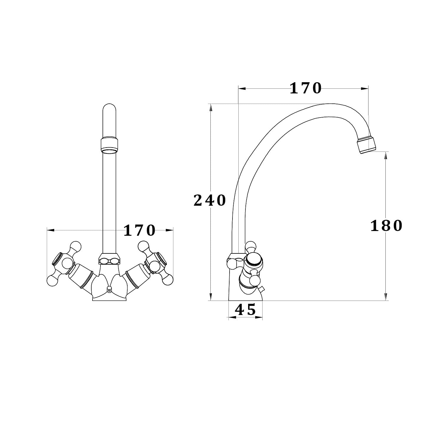 Grifo Mezclador de Cocina con Dos Mandos Fedleen Cromado | Diseño Clásico y Funcional con Acabado Brillante | by EUROSANIT