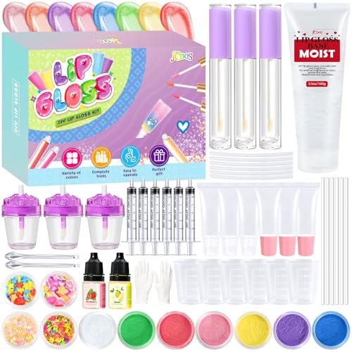 Jcoos Lip Gloss Making Kit Fun Lip Gloss Kit to Make Your Own Lip Gloss with Moisturizing Lipgloss Base All-Inclusive Moisturizing Handmade Lip Glaze Supplies Set for Beginner Women