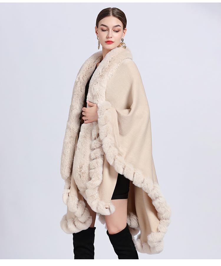 Coprispalle Elegante,Poncho Invernali da Donna in Maglia, Marrone Collo in Pelliccia Sintetica Rifinitura Aperta sul Davanti Cardigan Mantella Sciarpa Calda Oversize Coperta Avvolgente Eleg
