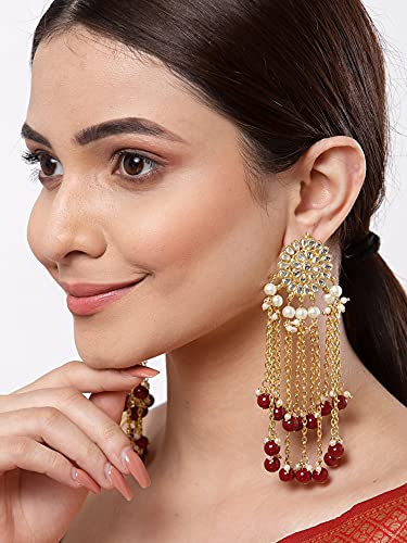 Image of Karatcart Kundan Tassel Earrings for Women (Pink and Green Beads)