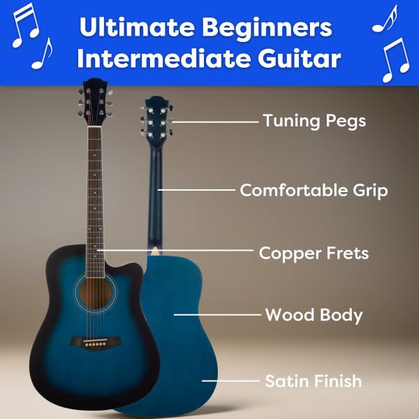 Image of 41in Acoustic Guitar - Guitar Kit with Case, Strap, Capo, Spare Strings, and Picks - Beginner Guitars for Kids and Adults by Hey Play (Blue)