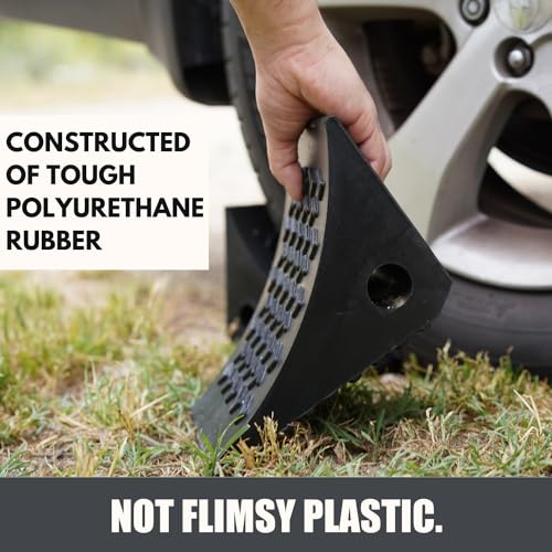 SECURITYMAN Heavy Duty Wheel Chocks (2 Pack) - Durable, Non-Slip, Solid Rubber Wheel Chocks for Boat Trailers, RV, Truck, Camper - Grip on All Surfaces - Trailer Wheel Chocks - Black