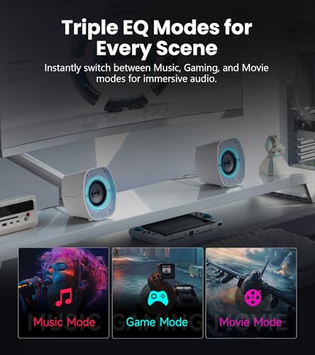 Image of Edifier G1000 II Desktop Computer Speakers for Gaming, 2.5 inch Full-Range Driver & Enhanced Bass, Bluetooth 5.4 USB-C AUX, 9 Dynamic RGB Lighting Modes for PC - White
