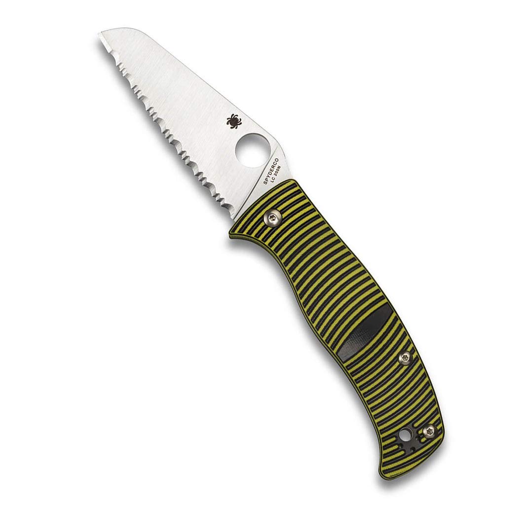 Spyderco Caribbean Salt Sheepfoot Knife with 3 70 LC200N Corrosion-Resistant Steel Blade with Black Yellow G-10 Handle -